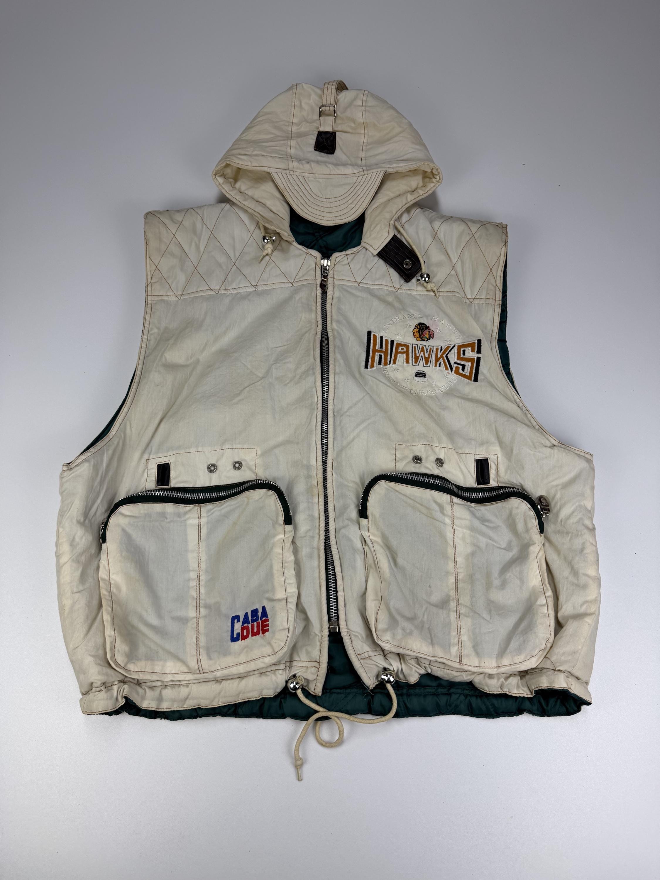 Rare Vintage Hawks Vest L Cream Retro 90s Sleeveless Jacket Utility Streetwear Western Casual
