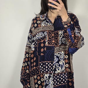 Vintage 90s Patchwork Print Shirt Oversized Abstract Pattern Button Up L