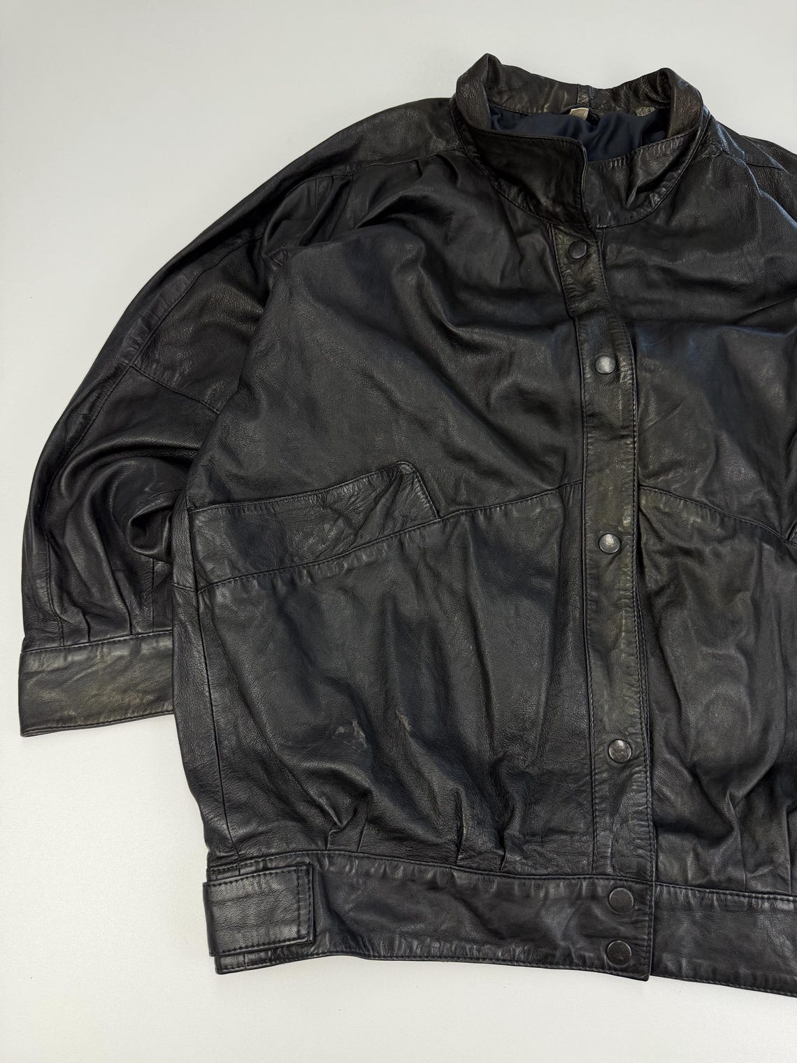 Vintage Leather Jacket M Retro 90s Genuine Leather Biker Jacket Classic Streetwear Motorcycle Style, foto 3 di 5