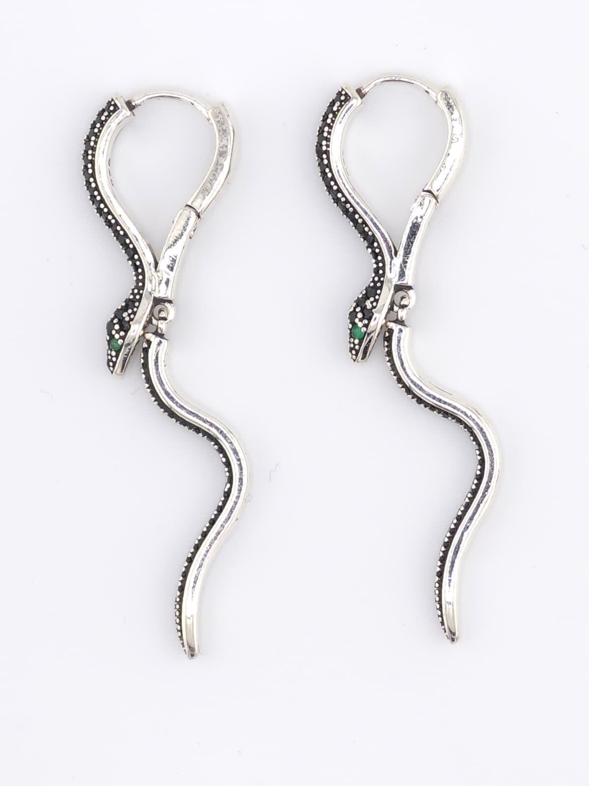 925 Sterling Silver Snake Earrings Vintage Serpent Dangle Earrings Gothic Jewelry Boho Statement image 3