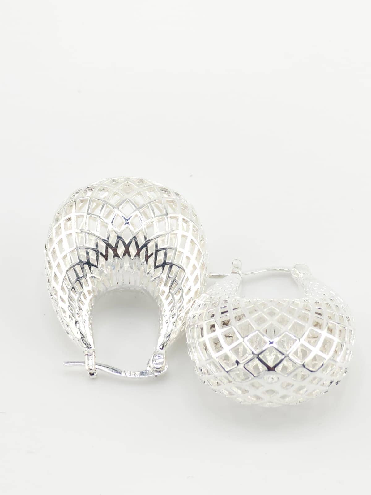 Large Sterling Silver Hoop Earrings 925 Statement Earrings Vintage Openwork Dome Hoops Bold Silver image 3