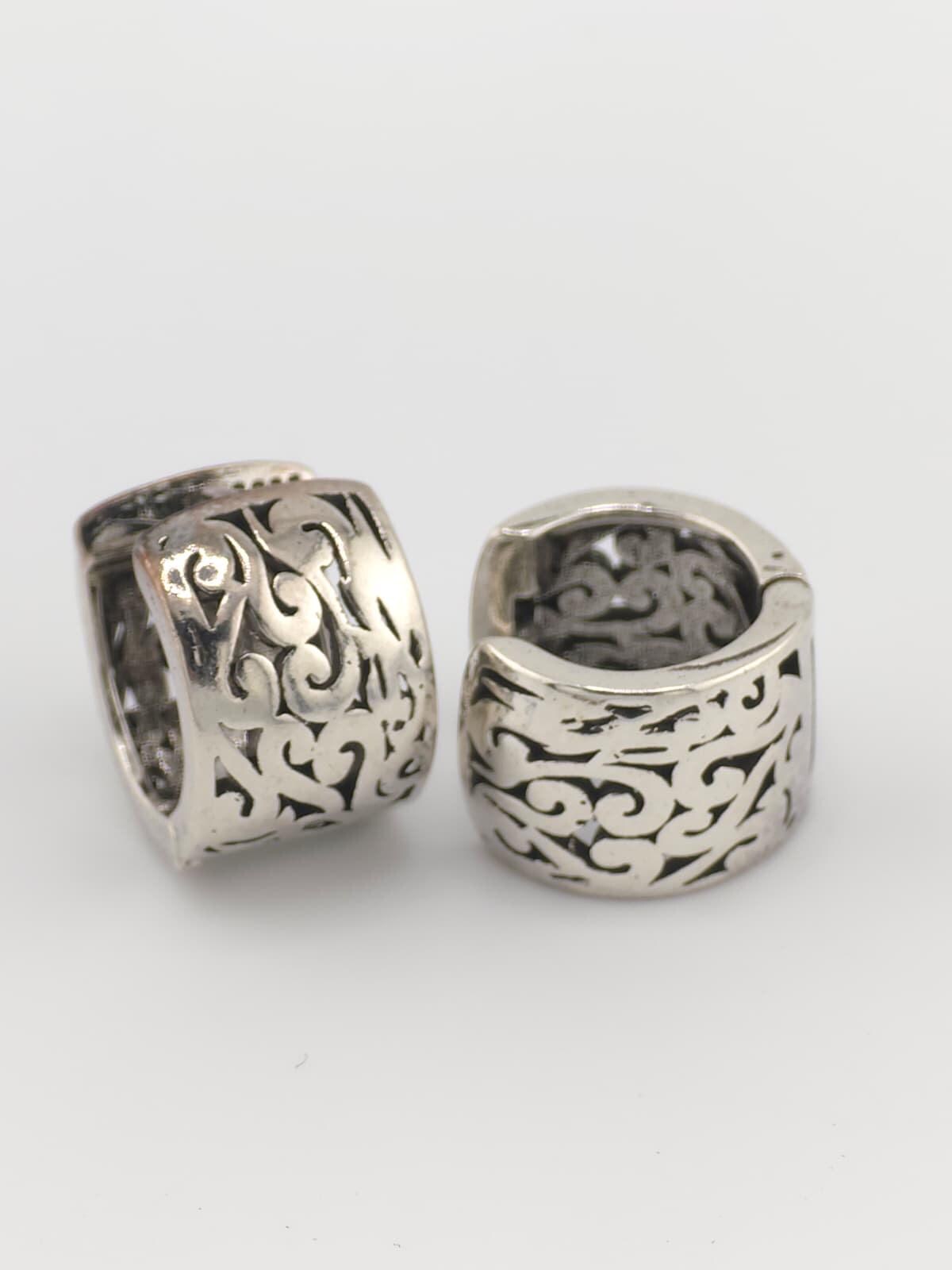 925 Sterling Silver Hoop Earrings Vintage Tribal Scroll Pattern Huggie Earrings Boho Gothic image 3