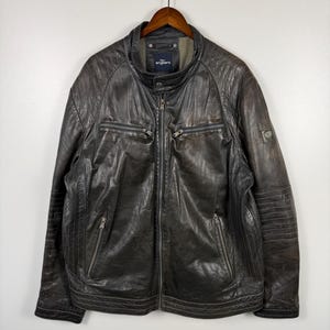 Vintage Engbers Leather Jacket Y2K Size 60 Oversize Biker Style Black Genuine Leather