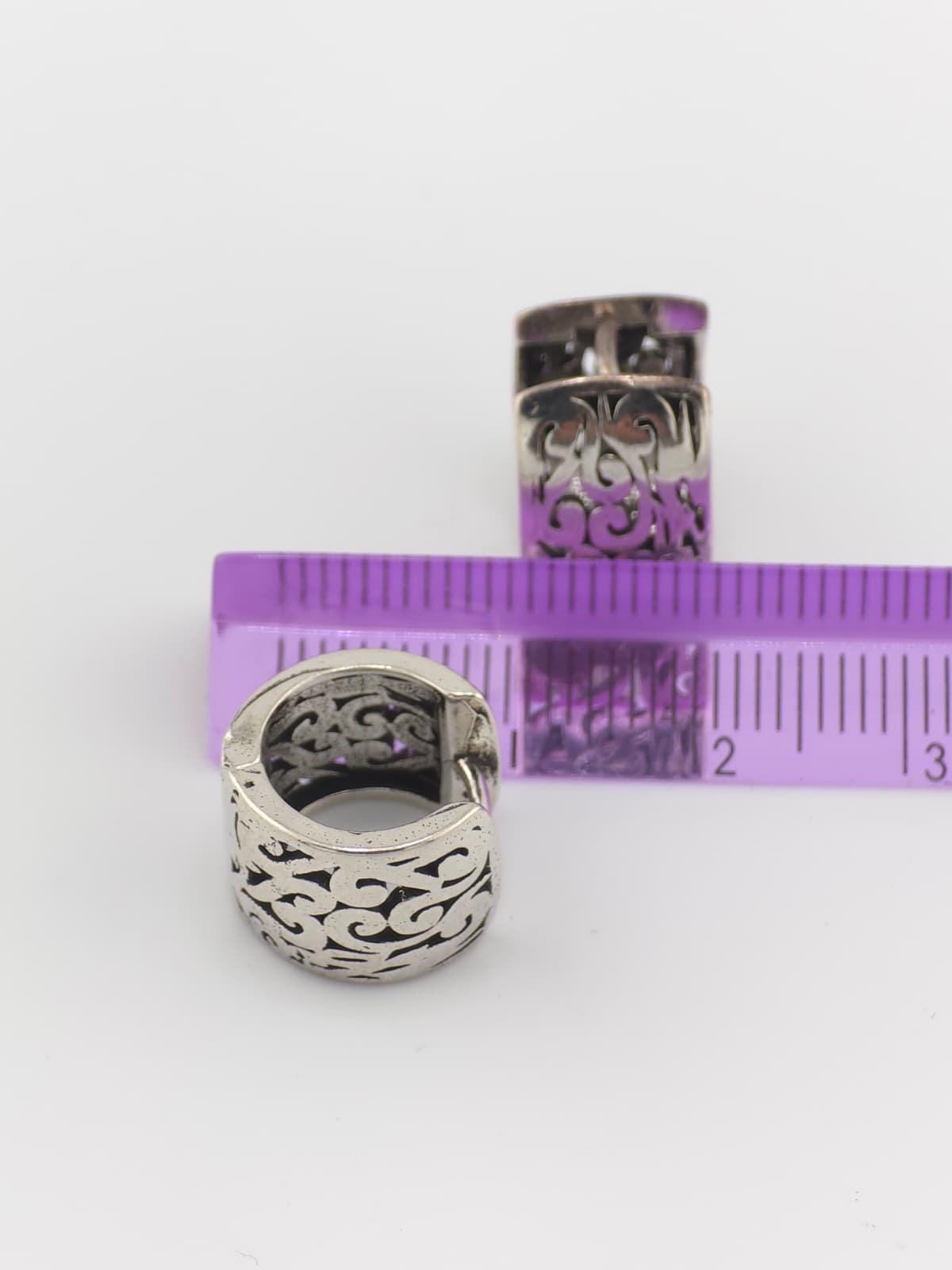 925 Sterling Silver Hoop Earrings Vintage Tribal Scroll Pattern Huggie Earrings Boho Gothic image 5