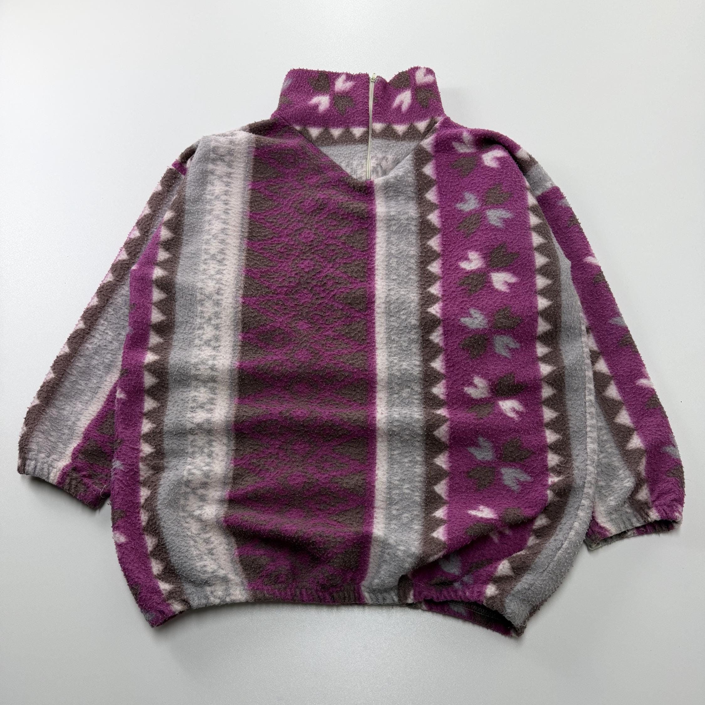 Vintage Fleece Pullover Multicolor Retro 90s Outdoor Sweatshirt Warm Winter Fleece Size M