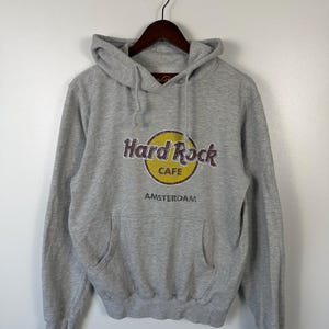 Hard Rock Cafe Amsterdam Vintage Gray Hoodie Size M Retro Streetwear