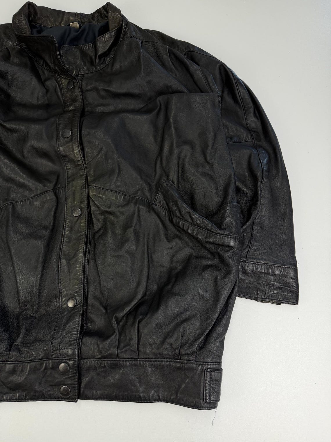 Vintage Leather Jacket M Retro 90s Genuine Leather Biker Jacket Classic Streetwear Motorcycle Style, foto 2 di 5