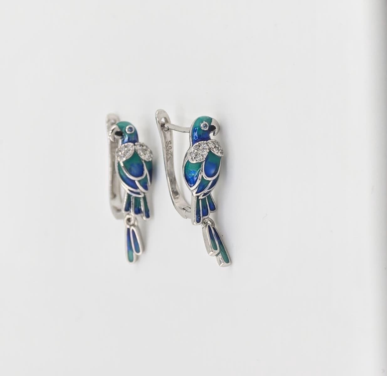 925 Silver Parrot Earrings Enamel Bird Earrings Tropical Macaw Jewelry Colorful Statement Earrings image 3