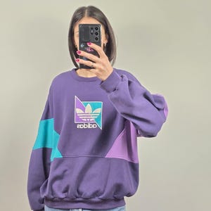 Vintage Adidas Sweatshirt Purple Oversize 90s Trefoil Logo Retro Colorblock L