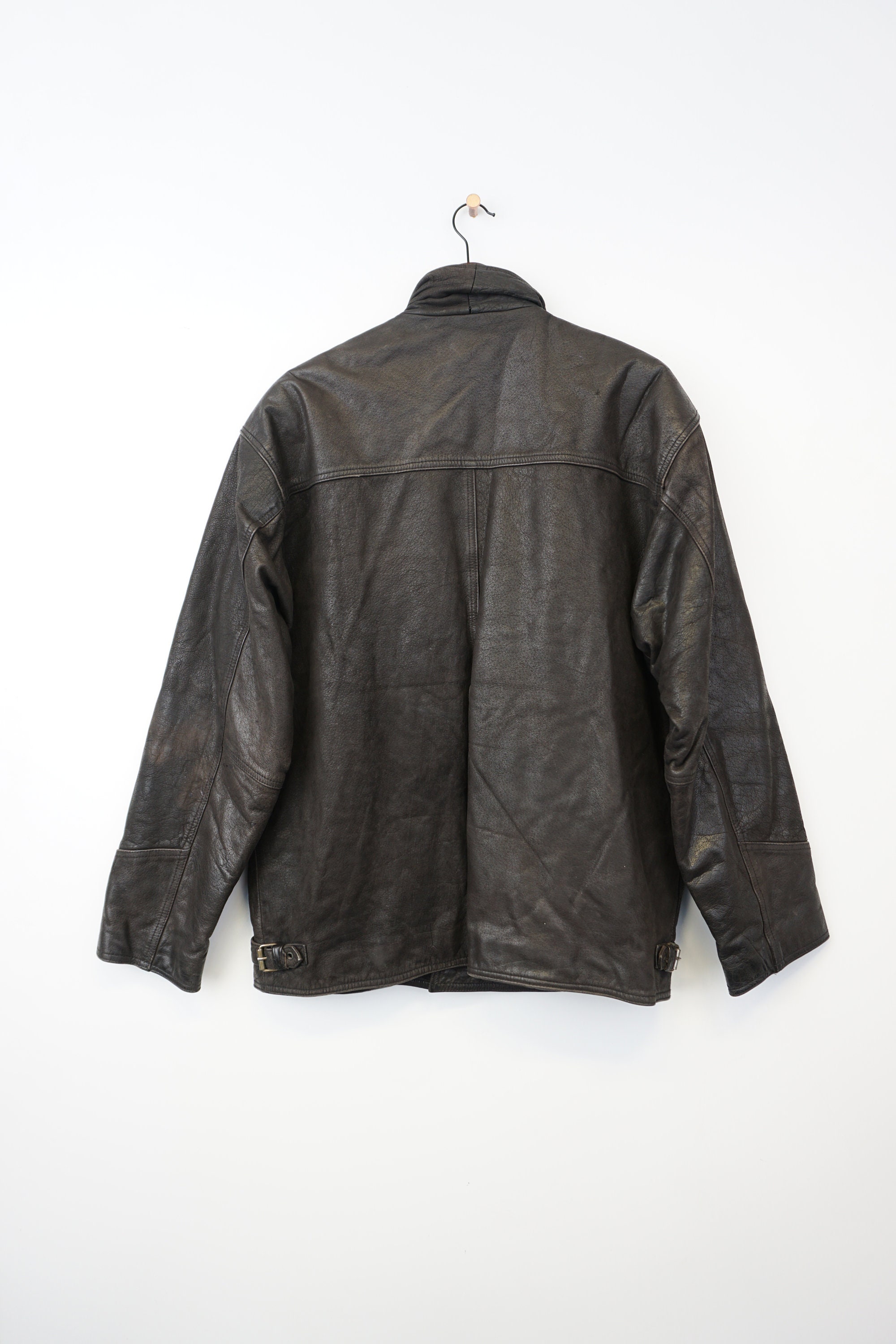 ジャケット・アウター 80- old leather tracker jacket XL Vintage Heavy Leather Jacket Size XL - Etsy
