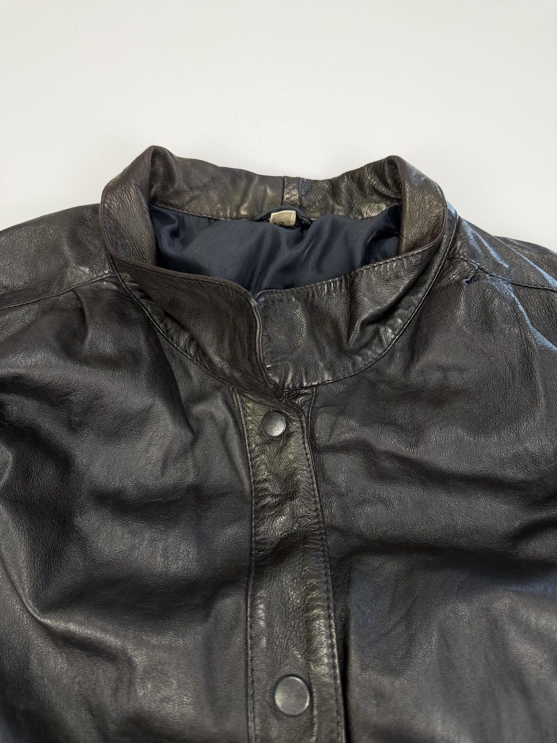 Vintage Leather Jacket M Retro 90s Genuine Leather Biker Jacket Classic Streetwear Motorcycle Style, foto 4 di 5