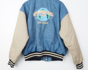 Rare Vintage Universal Studios Varsity Jeans Bomber Jacket Size 