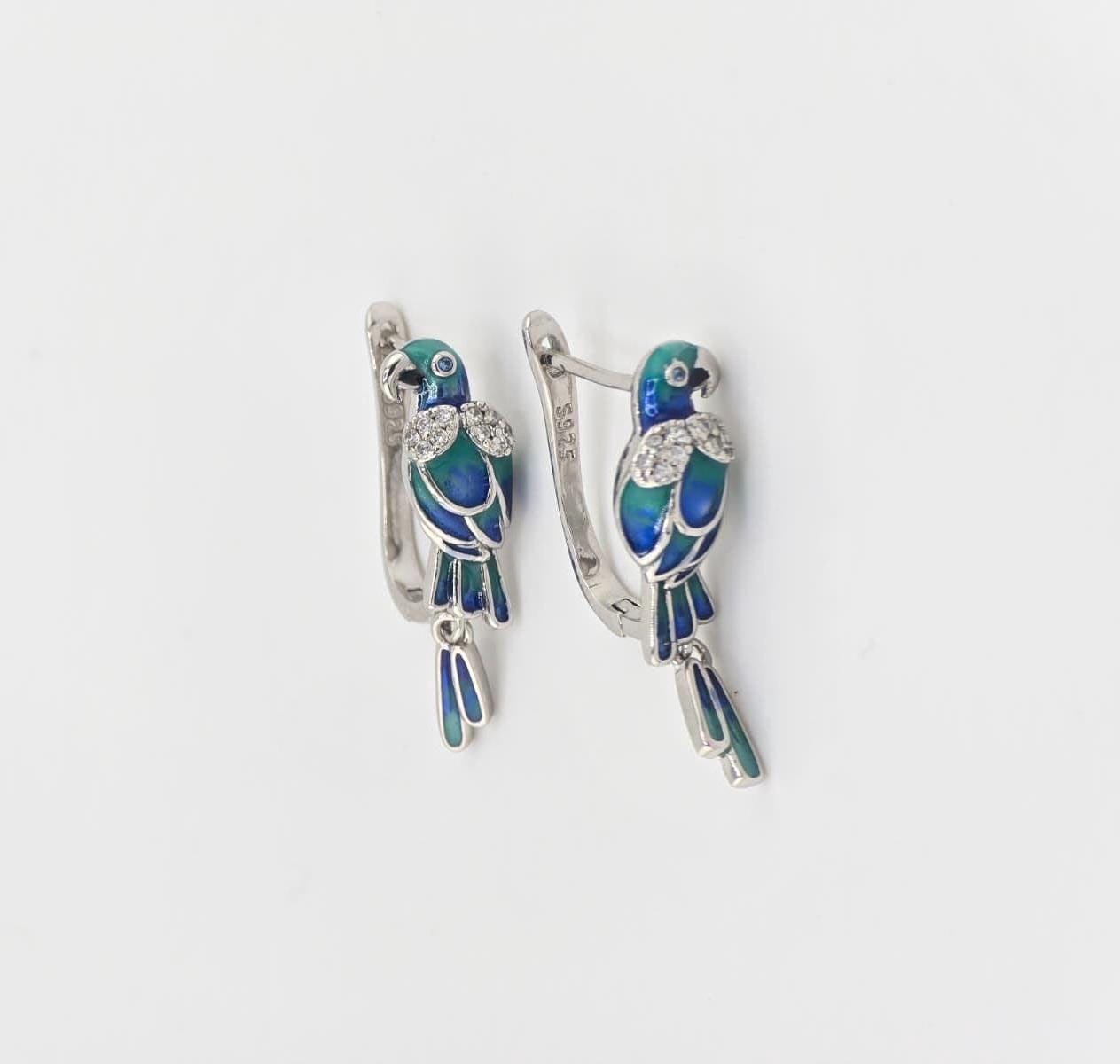 925 Silver Parrot Earrings Enamel Bird Earrings Tropical Macaw Jewelry Colorful Statement Earrings image 4