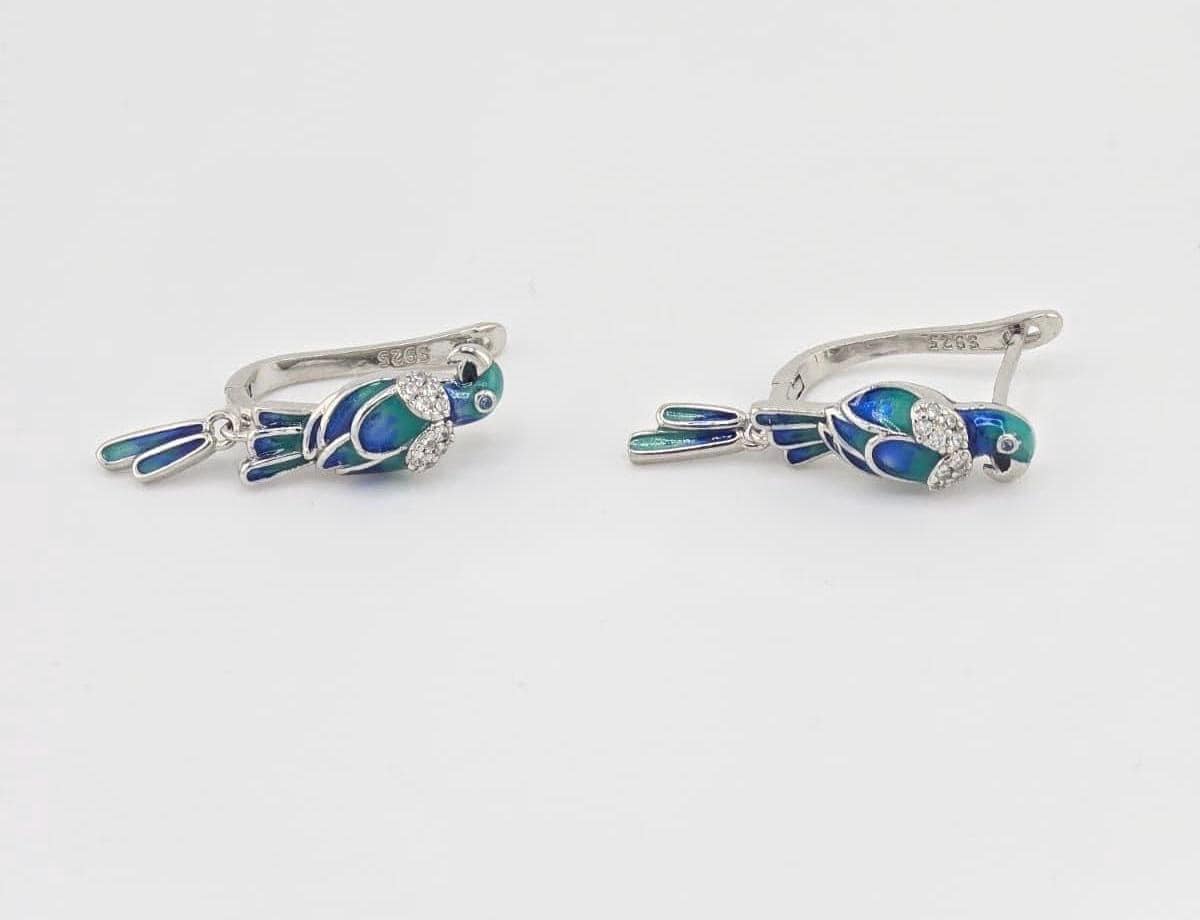 925 Silver Parrot Earrings Enamel Bird Earrings Tropical Macaw Jewelry Colorful Statement Earrings image 2