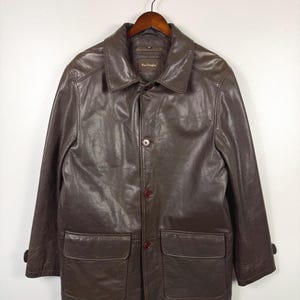 Vintage Leather Jacket Size 52 Brown Genuine Leather Coat Classic Minimalist Retro Outerwear