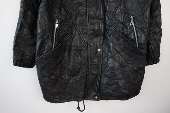Vintage Patchwork Leather Parka Jacket Size M - image 4