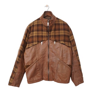 Rare Vintage Chevignon Check Patches Leather Jacket Size XL