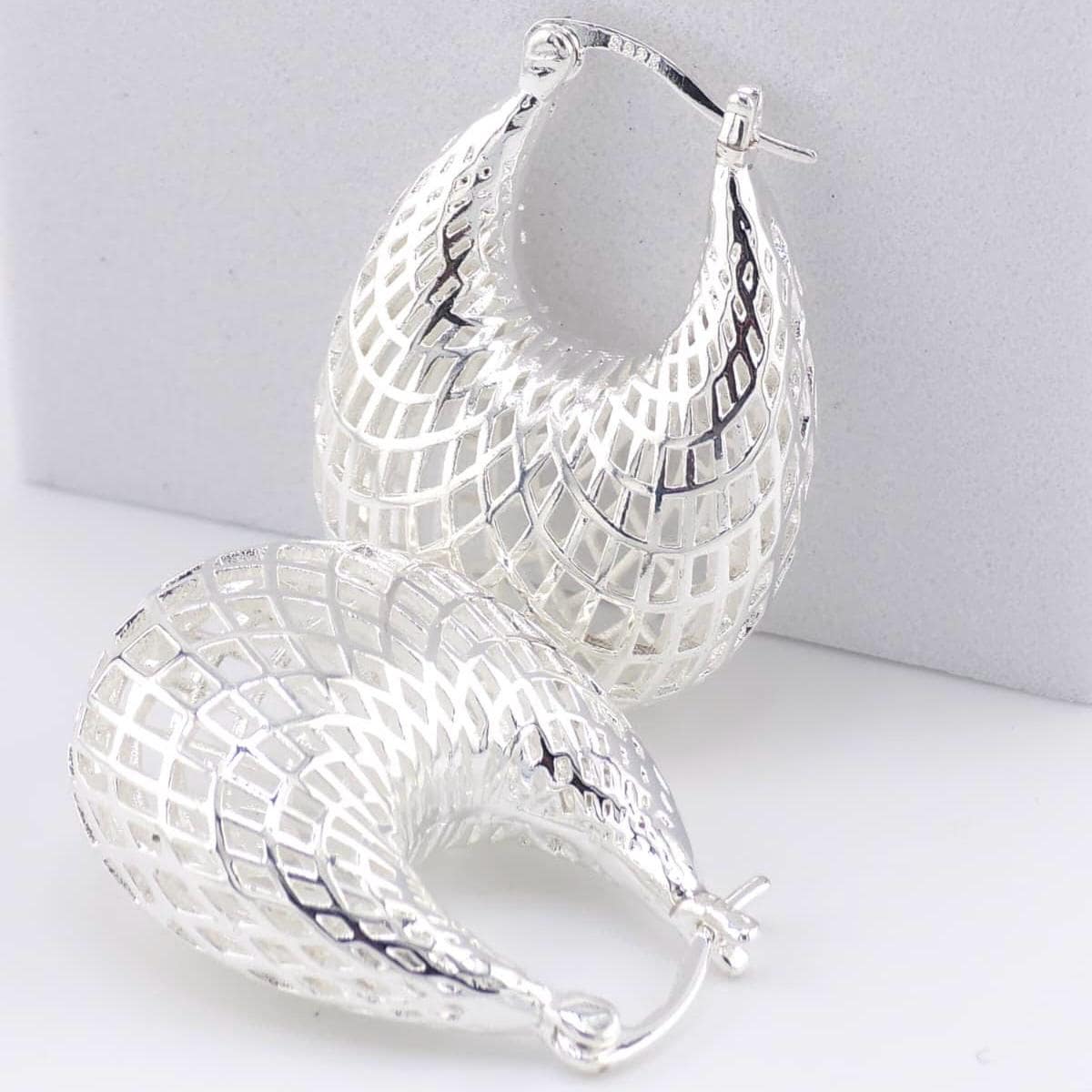 Large Sterling Silver Hoop Earrings 925 Statement Earrings Vintage Openwork Dome Hoops Bold Silver image 2