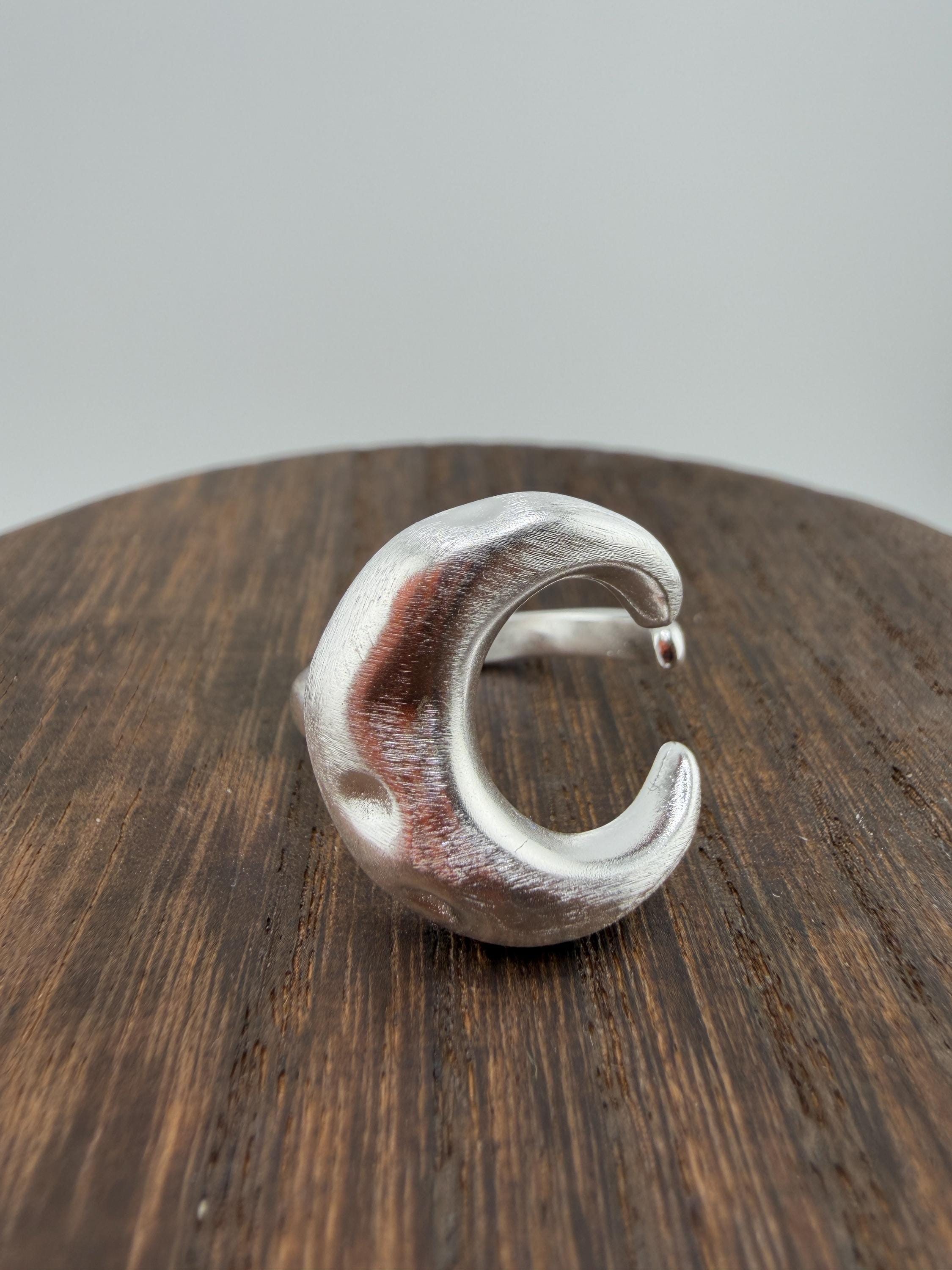 Sterling Silver 925 Adjustable Ring, Vintage Chunky Silver Ring, Organic Wave Statement Ring, image 3