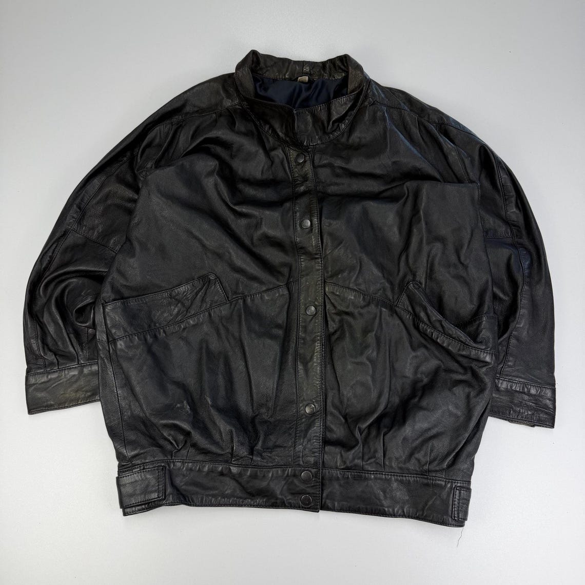 Vintage Leather Jacket M Retro 90s Genuine Leather Biker Jacket Classic Streetwear Motorcycle Style, foto 1 di 5