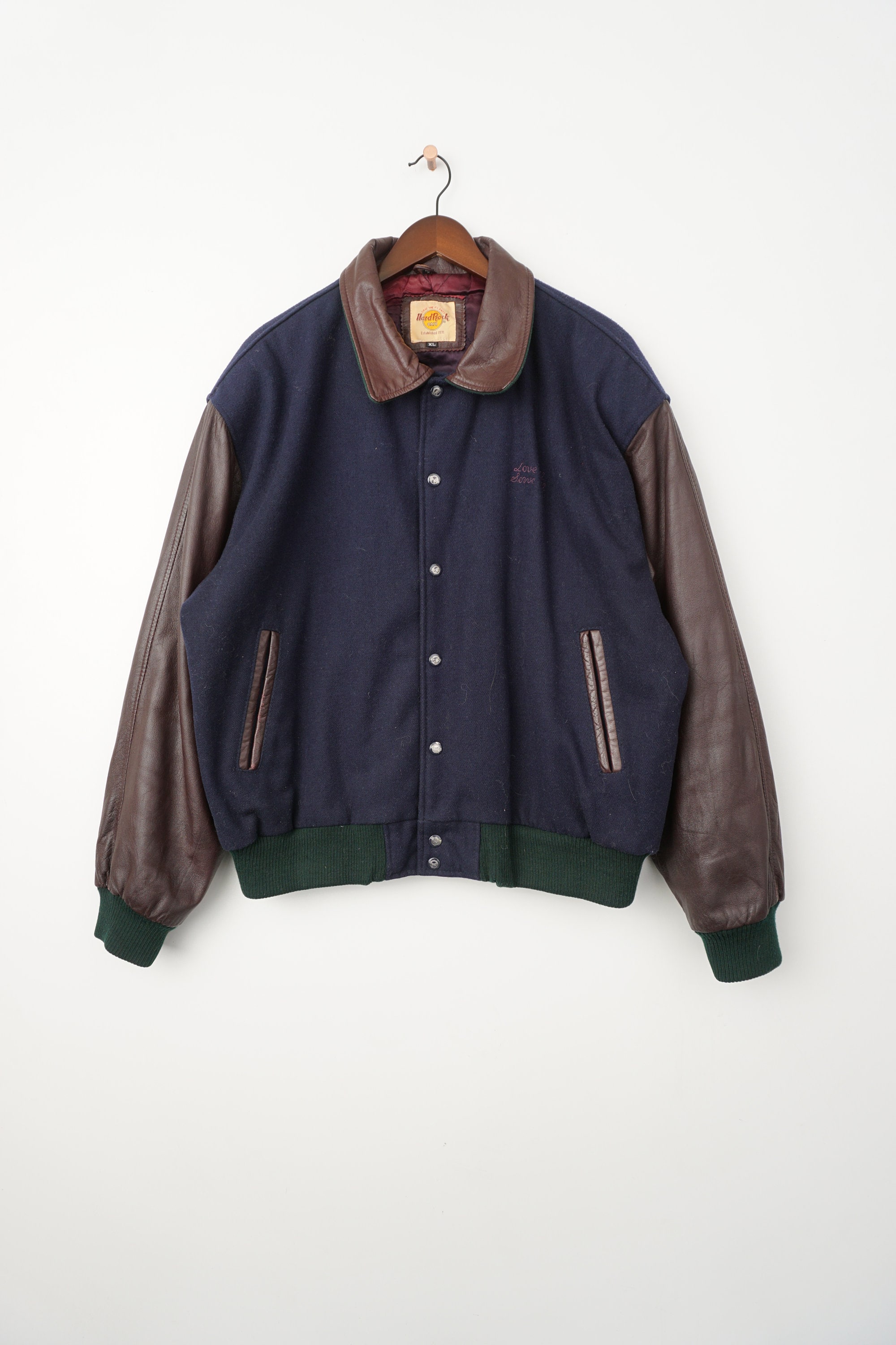 偉大な Rare Vintage Bomber Leather Varsity Miami Cafe Rock Hard ジャケット・アウター