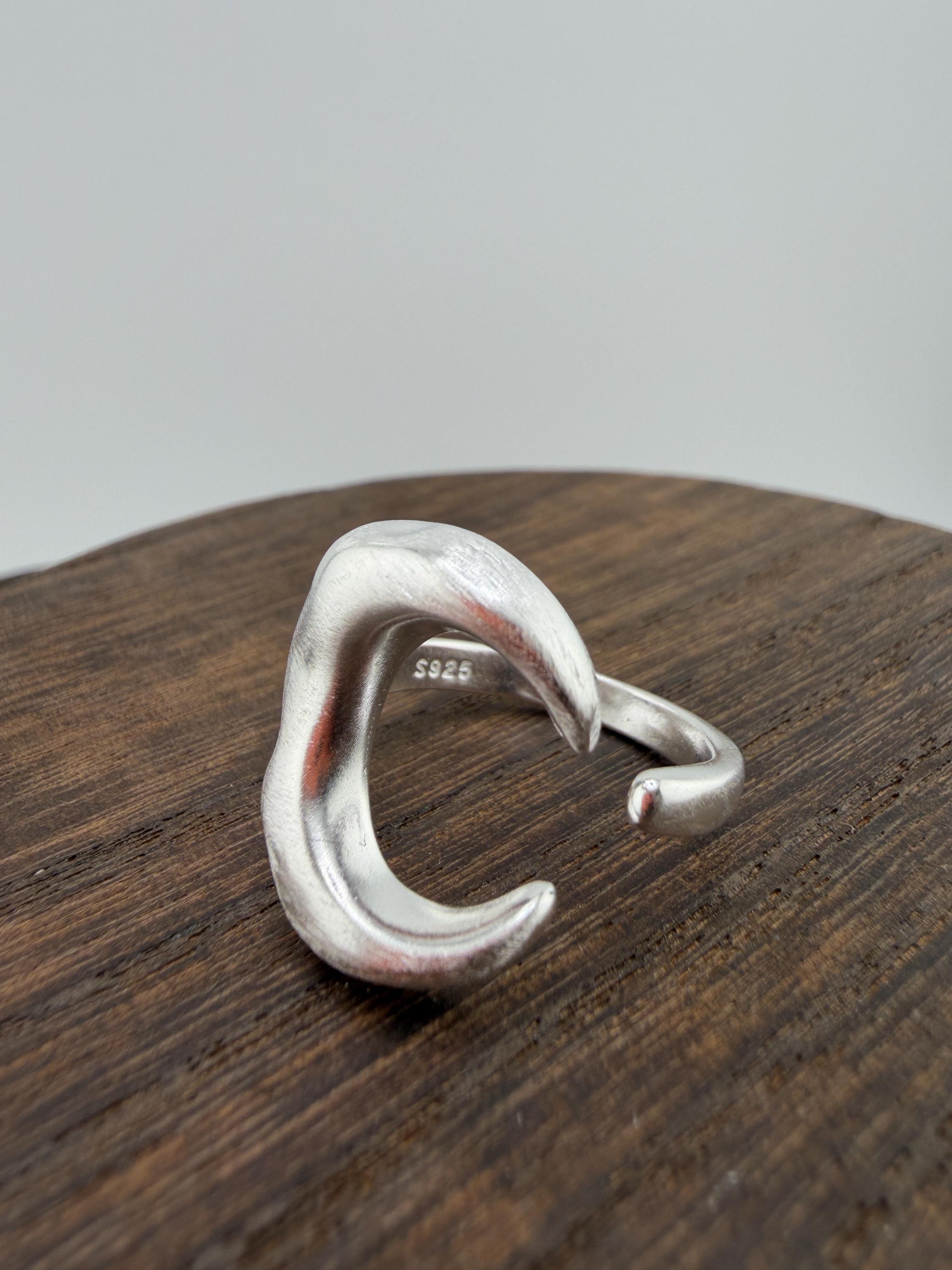 Sterling Silver 925 Adjustable Ring, Vintage Chunky Silver Ring, Organic Wave Statement Ring, image 7