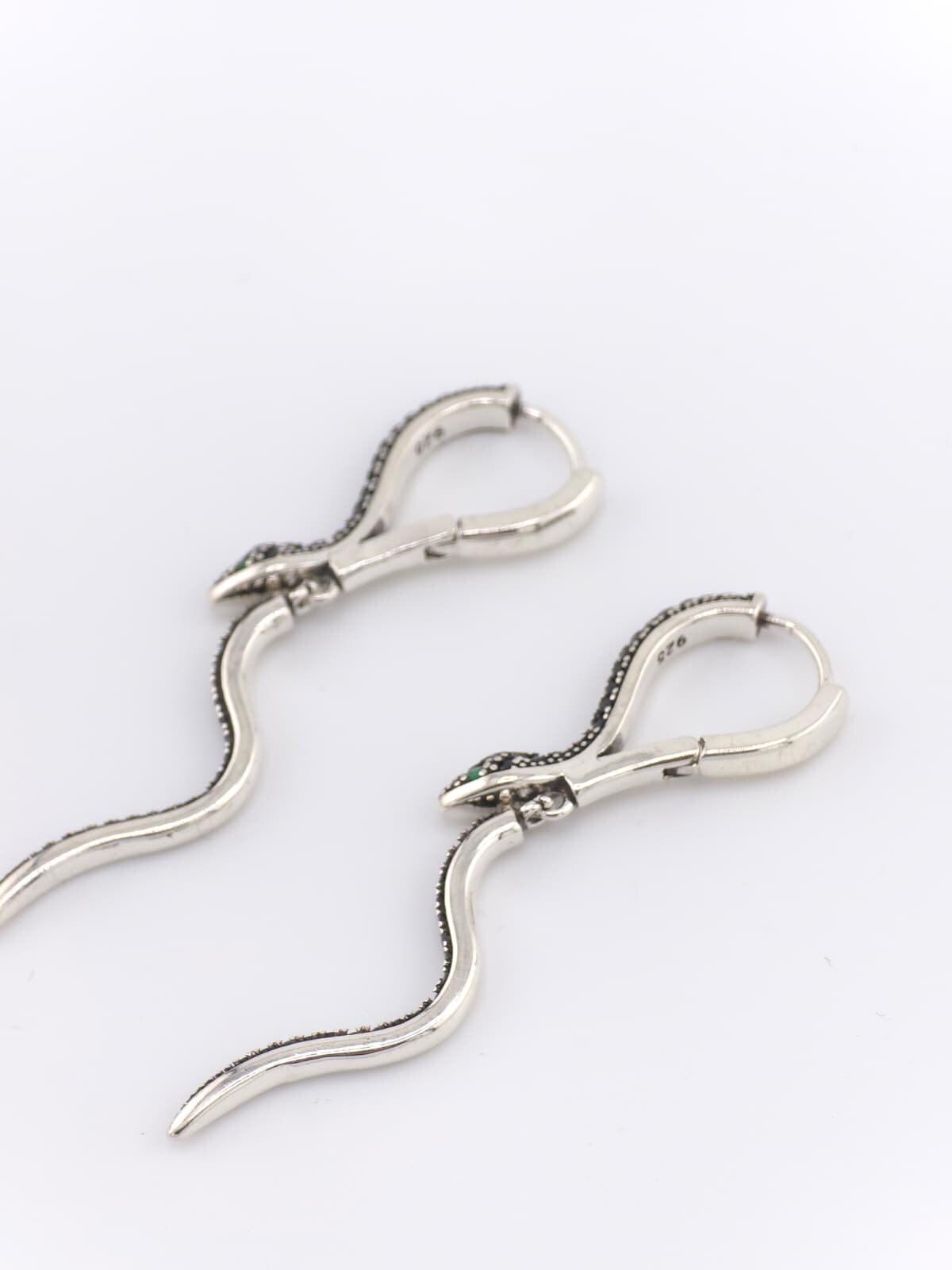 925 Sterling Silver Snake Earrings Vintage Serpent Dangle Earrings Gothic Jewelry Boho Statement image 2
