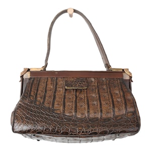 Vintage Brown Alligator Style Leather Women&#39;s Handbag