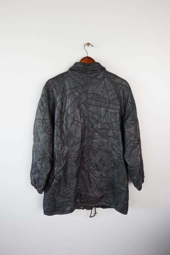 Vintage Patchwork Leather Parka Jacket Size M - image 8