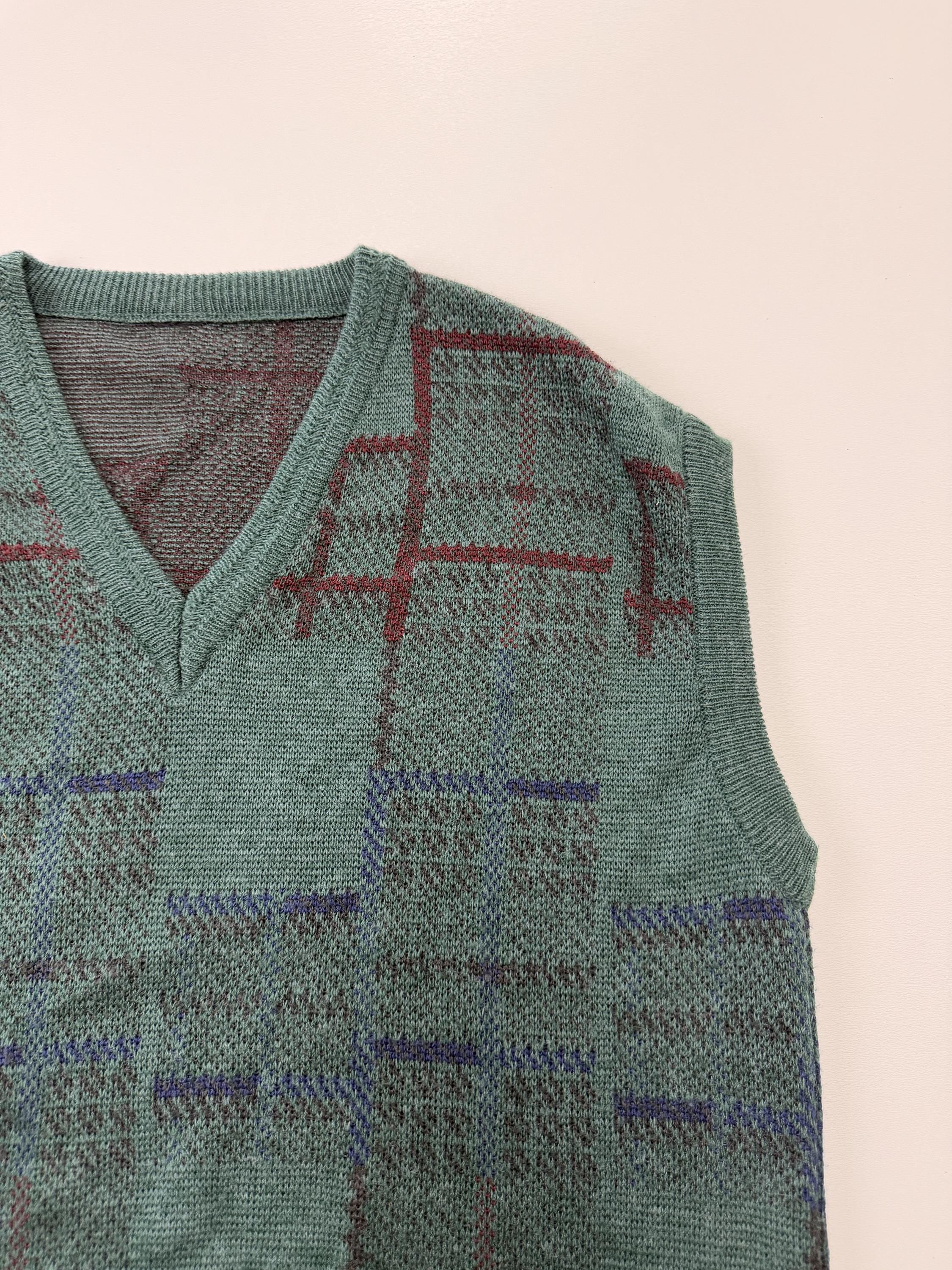 Vintage Knit Vest Grey Sleeveless Sweater Retro 90s Preppy Grandpa Style Pullover Size L image 5