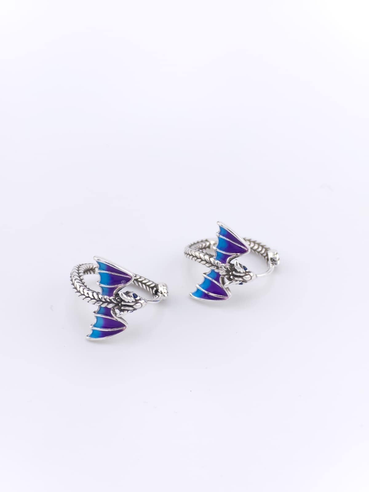 Sterling Silver Dragon Hoop Earrings 925 Color Changing Enamel Dragon Hoops Fantasy Gothic Jewelry