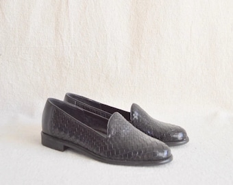 Black Woven Leathers Loafers Sz 6