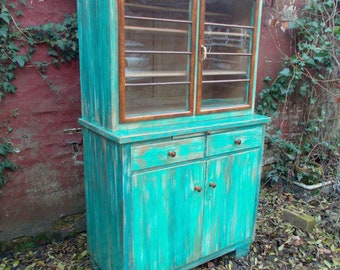 Buffetschrank Anrichte Aufsatzschrank Vitrine türkis mintgrün Kupferpatina vintage