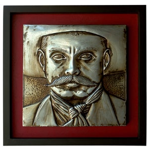 Emiliano Zapata. Embossed in aluminum. Metal embossing. Mexican Revolution. Mexico