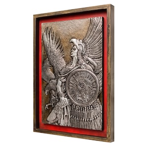 Cuauhtémoc. Embossed aluminum painting. Handmade. Metal embossing. Aztec art. Aztec culture. Pre-Hispanic Mexico. Wall decoration