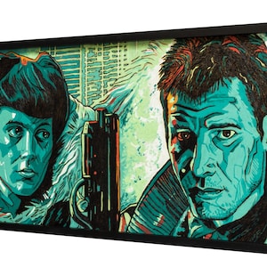 Blade Runner.  Rick Deckard and Rachael. Decorative painting. Pyrography. Acrylic paint