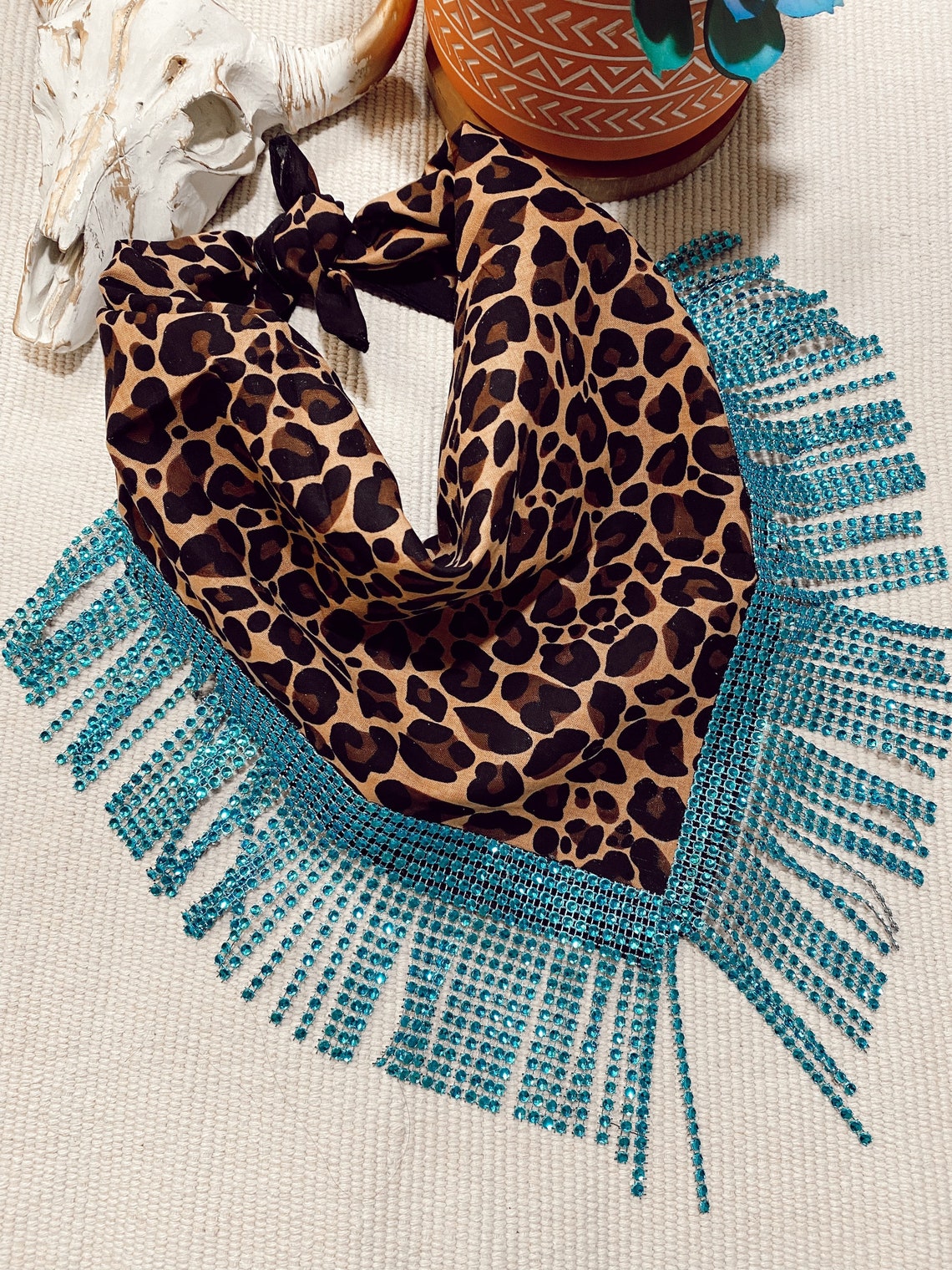 Cheetah Leopard Fringe Bandana NEW Etsy