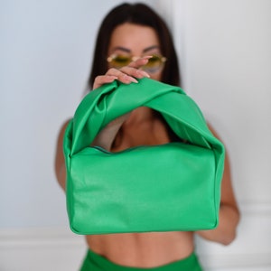 Bolso de asa superior verde chic, bolso pequeño, bolso de mano verde pequeño, bolso de cuero verde, bolso de cuero, bolso de cuero de mujer, bolso verde, embrague