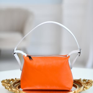 Bolso de mano elegante naranja, bolso de hombro pequeño, minibolso de mano, bolso de piel con asa, neceser pequeño, bolso tote pequeño