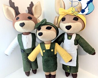 Deer dolls - Handsewn Woolen Felt Plush Animal Doll