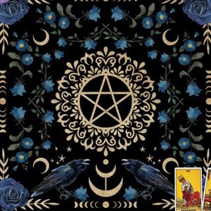 Altar Cloth Pentacle Raven Alter Cloth Altar Decor Tarot Cloth Tarot Spread Cloth Tarot Reading Cloth Tarot Mat Witchy Cottagecore Decor
