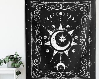 The Moon Tarot Tapestry, The Moon Tarot Card Tapestry, Tarot Tapestry, Moon Tapestry, Moon Tapestries, Wiccan Decor, Spiritual Tapestry