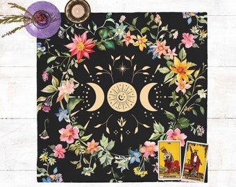 Triple Moon Floral Altar Cloth Alter Cloth Altar Decor Tarot Cloth Tarot Spread Cloth Tarot Reading Cloth Tarot Mat Witchy Cottagecore Decor