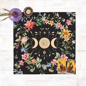 Triple Moon Floral Altar Cloth Alter Cloth Altar Decor Tarot Cloth Tarot Spread Cloth Tarot Reading Cloth Tarot Mat Witchy Cottagecore Decor