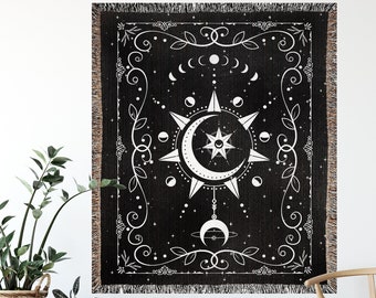 Moon Tarot Card Woven Throw, Witchy Blanket, Woven Throw Witchy, Witch Bedding, Witchy Bedding, Altar Decor, Gothic Blanket, Goth Blanket