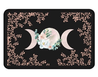Triple Moon Floral Desk Mat, Witch Desk Mat, Tarot Mat, Witchy Desk Mat, Altar Decor, Witchy Decor, Wiccan Decor, Tarot Spread Mat