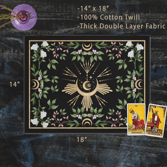 Altar Cloth Small  Alter Cloth Botanical Tarot Mat Moon Altar Decor Green Witch Tarot Cloth Tarot Spread Cloth Wiccan Tarot Reading Cloth