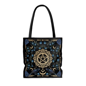 Cottagecore Witch Bag Witchy Tote Bag Gothic Victorian Floral Bag Cottage Core Bag Mystical Canvas Bag Pentacle Witch Bag Witchy Gift image 2