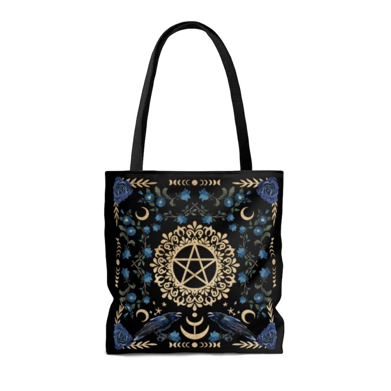 Cottagecore Witch Bag Witchy Tote Bag Gothic Victorian Floral Bag Cottage Core Bag Mystical Canvas Bag Pentacle Witch Bag Witchy Gift image 2