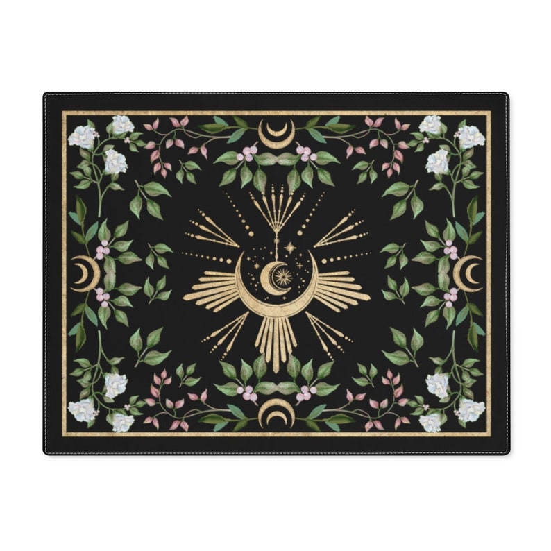 Altar Cloth Small Alter Cloth Botanical Tarot Mat Moon Altar Decor Green Witch Tarot Cloth Tarot Spread Cloth Wiccan Tarot Reading Cloth afbeelding 2